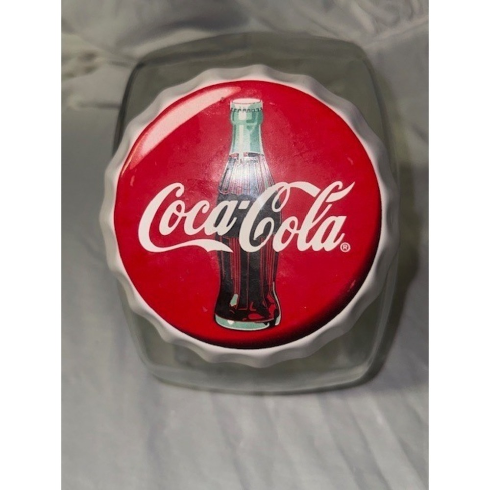 Coca Cola Cookie Jar Glass Container with Lid Vintage Collectible‎ Kitchen